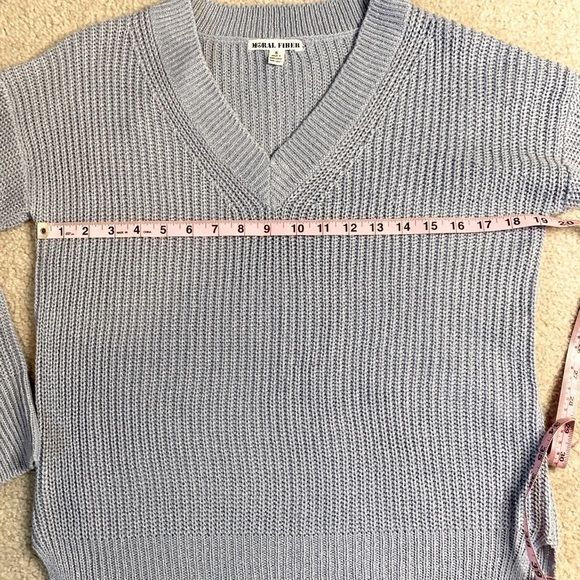 🎄🎄Moral Fiber Sweater Women VNeck Periwinkle Blue Metallic Ribbed Knit Small - Picture 5 of 7